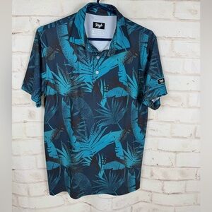 Waggle Polo Shirt Mens Small Tropical Hawaiian Performance Stretch Golf